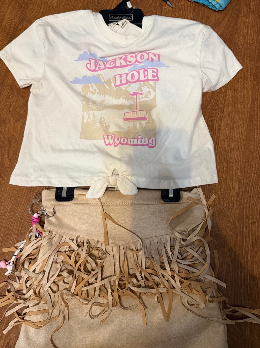 Derek & heaJackson Hole Wyoming Kids Tie-Front Tee and suede fringe skirt 7/8 NW